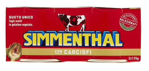 Simmenthal con Carciofi Fertiggericht aus Rindfleisch in Gemüsegelee Dosenfleisch mit Artischocken ( 2 x 135g )