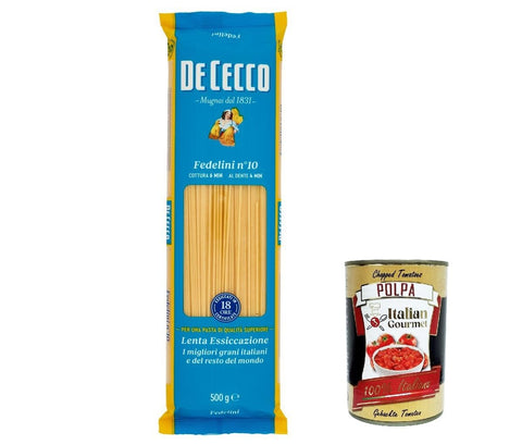 10x De Cecco Pasta 100% Italian Fedelini n° 10 Noodles 500 g + Italian Gourmet Polpa 400 g