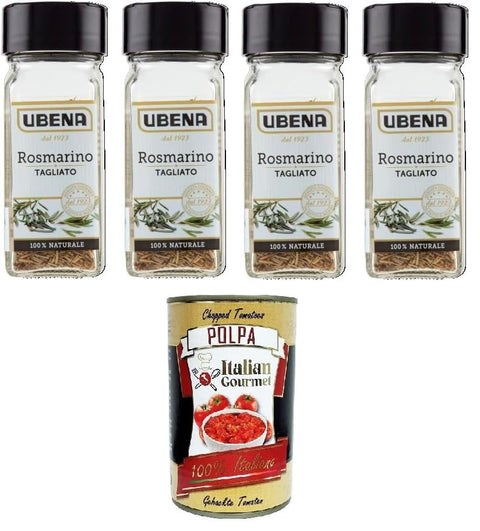 UBENA, Rosmarino Tagliato,Gehackter Rosmarin, Intensives und würziges Aroma, Ideal zum Würzen von Fleisch, Marinaden und Saucen, 18g Glasformat+ Italian Gourmet polpa 400g
