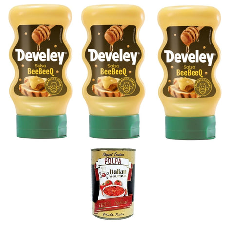 Salsa beebeeQ Senape e Honig beebeeQ Senf-Honig-Sauce Quetschflasche 3x 250gr+ Italian Gourmet Polpa 400g