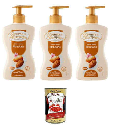 Spuma di sciampagna Sapone Crema Mandorla Schaum-Mandel-Cremeseife - -3x 300ml+ Italian Gourmet polpa 400g