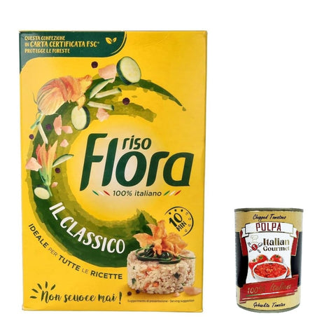 12x Flora Riso Classico, 100 % italienischer Reis, Italian rice, 1000g + Italian Gourmet polpa 400g
