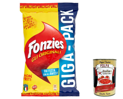 12x Fonzies Gli Originali, Mais Croccantini mit Käse, im Ofen gebacken, crisps chips 280 g + Itlaian Gourmet polpa 400g