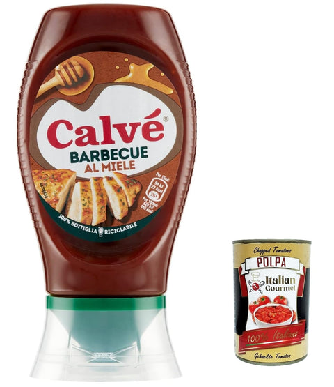 12x Calvé Salsa Barbeque al Miele BBQ -Sauce mit Honig, ideal für weißes Fleisch mit einem intensiveren Geschmack 250ml + Italian Gourmet polpa 400g