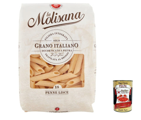 10x La Molisana Penne Lisc N. 18 Pasta Lenta Lavorazione Teigwaren aus Hartweizengrieß Bronze-Zeichnung 500g + Italian Gourmet Polpa 400g