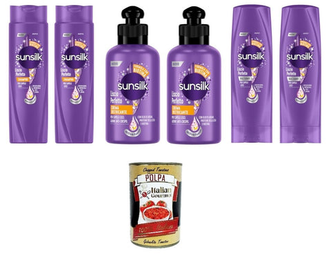 Testpaket SUNSILK Glatt, perfekt 2x Shampoo Glatt perfekt 250ml 2x Balsam Glatt Perfekt 200ml 2x Perfect Smooth Detangling Cream 200ml+ Italian Gourmet polpa 400g