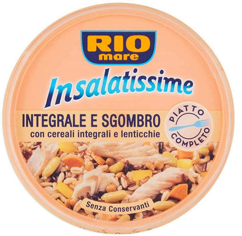 3x Rio mare Insalatissime Integrale e Sgombro Vollkorn und Makrele mit Vollkornprodukten und Linsen 220g Fertiggerichte Frei von Konservierungsstoffen