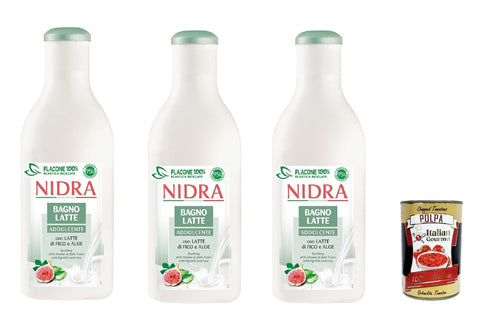 Nidra Bagnolatte Addolcente Duschgel Hilft, die Haut mit Feuchtigkeit zu versorgen und zu reinigen mit Feigenmilch und Aloe-Extrakt 3x 750ml + Italian Gourmet polpa 400g