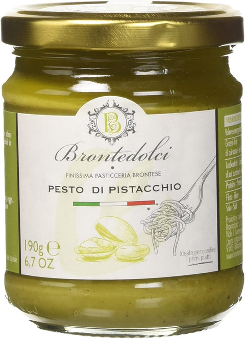 6x Brontedolci Pesto di Pistacchio Pistazien Pesto kochsaucen pasta sauce Ideal zum Würzen der ersten Gänge 190g in Glas aus Sizilien mit 55% Pistazien