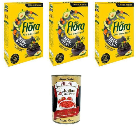 Riso Flora Nero Integrale Für kreative und leckere Rezepte 3x500gr + Italian Gourmet polpa 400g