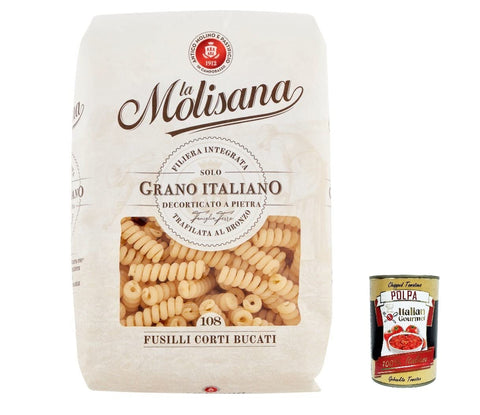10x La Molisana Fusilli Corti Bucati N. 108 Pasta Lenta Lavorazione Teigwaren aus Hartweizengrieß Bronze-Zeichnung 500g + Italian Gourmet Polpa 400g