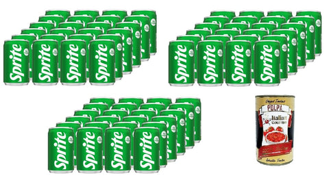 Sprite Mini -Zitronen-Limetten-Geschmack, geringer Zuckergehalt, natürlich erfrischender Geschmack, prickelndes alkoholfreies Getränk-72 Dosen à 150 ml, + Italian Gourmet polpa 400g