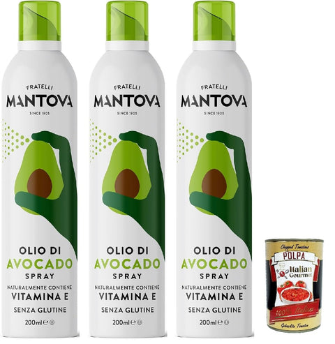 SPRAYLEGGERO Natives Olivenöl Extra Aromatisiert mit Avocado 3x 200 ml - durch die Praktische Sprühflasche Können Sie bis zu 90% des Öls Einsparen + Italian Gourmet polpa 400g