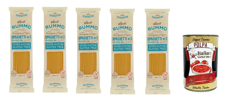 Rummo Pasta Spaghetti N° 3 senza Glutine, gluten free, 100% italienische Pasta nudeln glutenfrei 5x 400g + Italian Gourmet polpa 400g