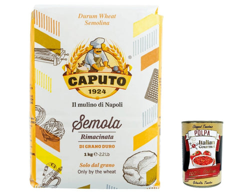 12x Caputo Il Mulino di Napoli Semola rimacinata di grano duro Hartweizengrieß hohe Elastizität 1Kg Grieß für Pizza + Italian Gourmet polpa 400g