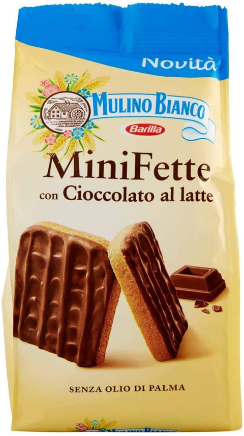 3x Mulino Bianco Mini Fette con Cioccolato al latte Zwieback mit Milchschokolade Kekse gebackenem brot biscuits 110g ohne Palmöl