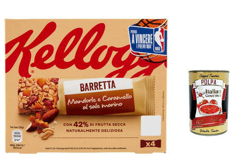 12x Barretta Kellogg’s Mandorle e Caramello al Sale Marino, Müsliriegel mit Mandeln und Meersalzkaramell 128g + Italian Gourmet polpa 400g