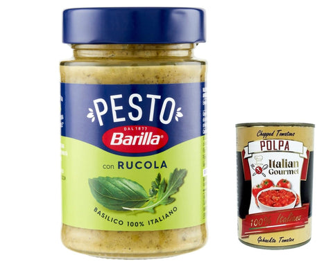 Pesto Basilico e Rucola 6x 190g | Glutenfreie Italienische Pasta-Sauce mit Basilikum und Rucola, Nudel-Soße, grünes Pesto + Italian Gourmet polpa 400g