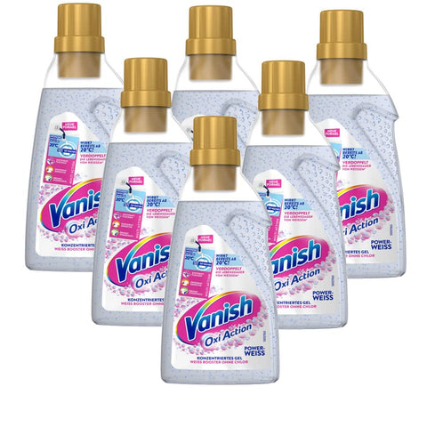 Vanish Oxi Action Powerweiss Gel – 6 x 750 ml - Fleckenentferner und Wäsche-Booster Gel ohne Chlor – Für weiße Wäsche