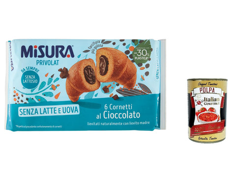 12x Misura Privolat Cornetti Cioccolato Privolat Schokolade Croissants, ohne Milch und Eier, Reichhaltiger an Füllung, 298 g + Italian Gourmet polpa 400g