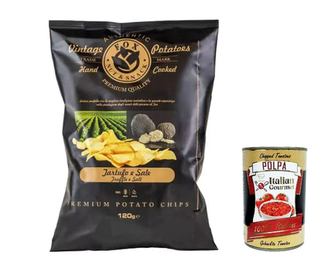 10x FOX Natural Quality Vintage Potatoes Trüffel und Meersalz, Premium italienische handgefertigte Kartoffel crisps chips 120g + Italian Gourmet polpa 400g