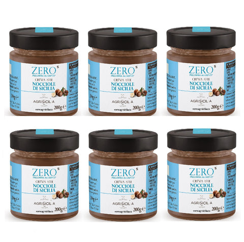 6x Agrisicilia Crema alle Nocciole di Sicilia Zero Zuccheri Aggiunti Sizilianische Haselnusscreme ohne Zuckerzusatz 200 g