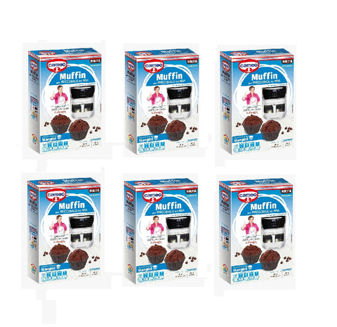 6x Cameo Preparato per Muffin per friggitrice ad aria con gocce di cioccolato Muffin-Backmischung für die Heißluftfritteuse mit Schokostückchen, 155 g