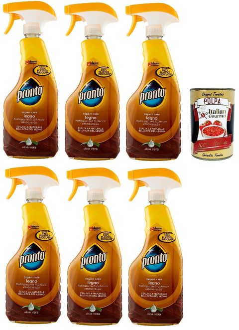 Pronto Trigger Legno. Es verbessert die natürliche Schönheit des Holzes, Duft Aloe Vera, Reinigungsmittel, 6x 500ml + Italian Gourmet polpa 400g