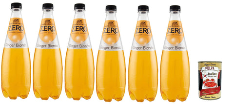 San Benedetto Ginger biondo Zero PET aperitivo ohne Zucker 6x 0,75l, hne Zucker Softdrink ohne Zucker, erfrischend Aperitiv-Aperif sugarfree + Italian Gourmet polpa 400g
