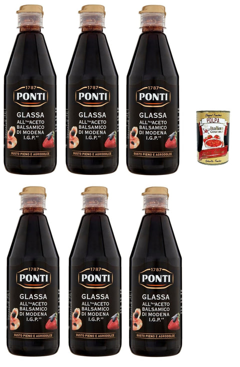 Ponti Glassa all'Aceto Balsamico di Modena,Glasur mit Balsamico-Essig aus Modena I.G.P., 6x 500g + Italian Gourmet polpa 400g