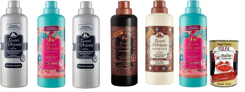 Testpaket Tesori d'oriente weichspüler softener Muschio Bianco Fiori di loto Ayurveda Hammam Byzanthium Japanese Rituals 6x 750ml + Italian Gourmet polpa 400g