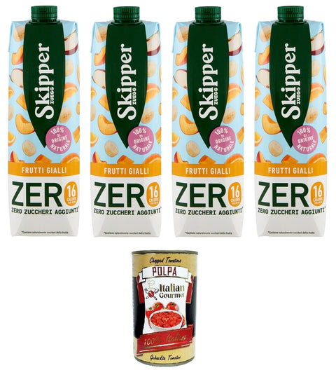 Zuegg Skipper Frutti Gialli Zero Yellow Fruits Zero Drink auf Basis von Fruchtsäften und Pürees 4x1000 ml + Italian Gourmet polpa 400g