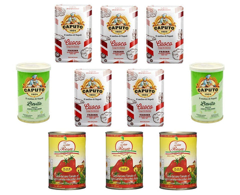 Testpaket Caputo Cuoco Farina Pizzamehl Mehl 5x 1Kg + Zia Rosa DOP Pomodoro San Marzano Tomate aus Kampanien Dose von 400g 3x 400g + 2x Caputo Trockenhefe 100g