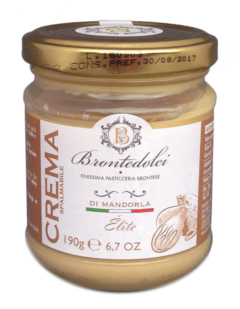 Süße Mandel-Creme (40 % Nussanteil) / Crema di mandorla 190 g, Italien / Brontedolci