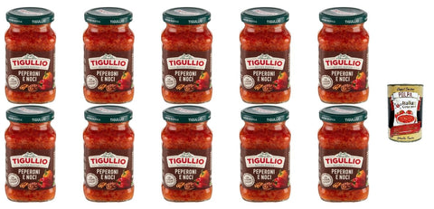 Tigullio GranPesto Peperoni e Noci, rote Paprika und Walnusssauce, 190 g, 10 Stück, glutenfrei, + Italian Gourmet polpa 400g