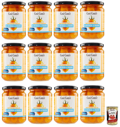 12x Così Com'è Datterino Giallo,Gelbe Datterino-Tomate im Meerwasser,Italienische Tomaten, 350g Glas + Italian Gourmet Polpa di Pomodoro 400g Dose