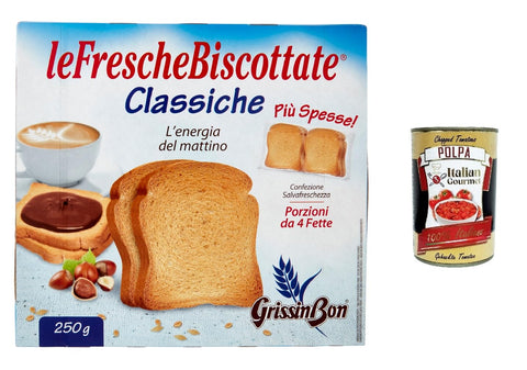12x Grissinbon FrescheBiscottate, Fette Biscottate Classiche Zwieback Gebackenem Brot Packung mit 250g, jede Packung enthält Zwieback + Italian Gourmet polpa 400g