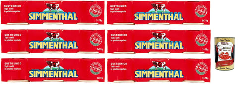 SIMMENTHAL carne in scatola, Rindfleisch in Aspik 6x (3x 70g) 100% Italienisch Fleisch Aspikfleisch + Italian Gourmet polpa 400g