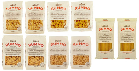 10er-Pack Testpaket Rummo Pasta Maccheroncelli - Penne Rigate - Conchiglie Rigate - Lumachine - Tripoline ,Italienische Nudeln aus Hartweizengrieß,Italienische Pasta 500g