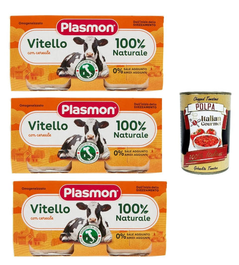 Plasmon Carne Vitello e cereale 3x (2x80g) Mit italienischem Fleisch, 100% natürlich, ohne Stärken und Räume hinzugefügt + Italian Gourmet polpa 400g