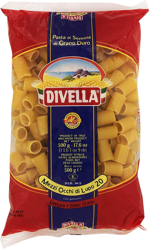 10x Divella Mezzi Occhi di Lupo N. 20 Hartweizengrieß Pasta Italienische Nudeln 500g Packung + Italian Gourmet Polpa di Pomodoro 400g Dose