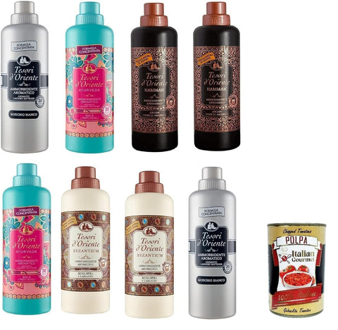 Tesori d'Oriente Ammorbidenti, Weichspüler, Fabric Softener Muschio Bianco Ayurveda Hammam Byzanthium 8 x 750 ml + Italian Gourmet Polpa 400 g