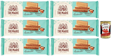 Tre Marie Ancora Uno Wafer Mandorlato Waffeln gefüllt mit Milchschokolade Creme und gehackten Mandeln 6x 140g + Italian gourmet polpa 400g