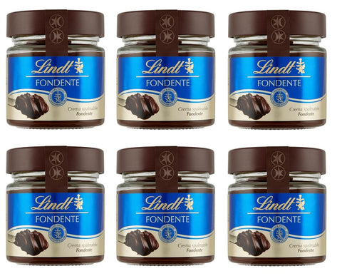 6x Lindt Crema Spalmabile al Cioccolato Fondente Streichcreme Streichfähige Creme aus Dunkler Schokolade und Fettarmer Kakao 200g Glas