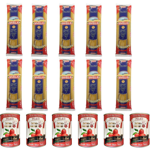 10x Divella Spaghetti Hartweizen Italian Pasta 500g + Italian Gourmet 100% italienische geschälte Tomaten dosen 6x 400g
