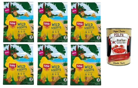 Schär Wild Biscuits – Biscotti senza glutine con forma di animale al sapore di vaniglia Wildkekse – Glutenfreie Tierkekse mit Vanillegeschmack 6x 115g (5x23gr)+ Italian Gourmet polpa 400g
