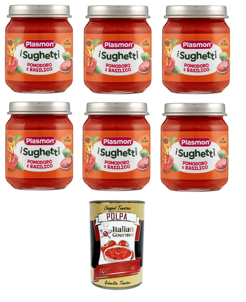 Plasmon i Sughetti Pomodoro e Basilico i Tomaten- und Basilikumsaucen 6x120 g+ Italian Gourmet Polpa di Pomodoro 400g