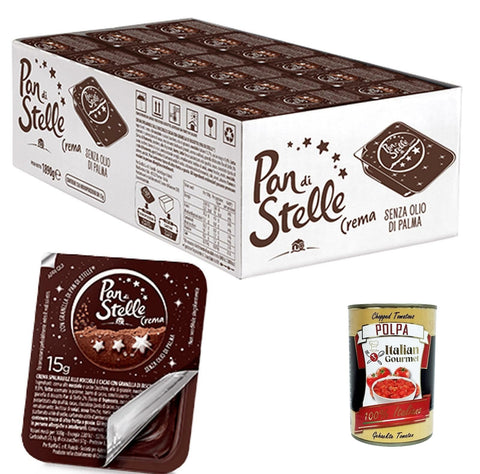 Pan di Stelle Crema Spalmabile Monoporzione, Single -Potion Haselnuss Streichfähige Creme Sahne mit Kekskörnern 126 x 15g ohne Palmöl + Italian Gourmet polpa 400g