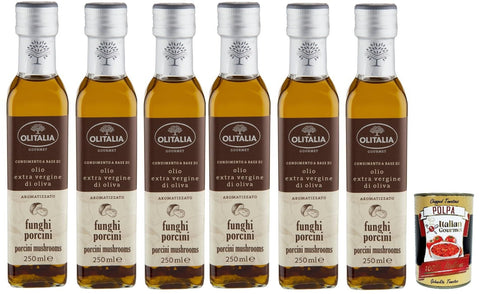 Olitalia Olio Condimento a Base di olio extra vergine di oliva all'aroma di funghi porcini, Extra Natives Olivenöl Porcini -Steinpilz geschmack 6x 250ml + Italian Gourmet polpa 400g
