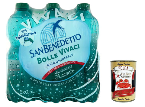 48x San Benedetto leggermente frizzante, wasser lighlty Sparkling water 500ml + Italian Gourmet polpa 400g